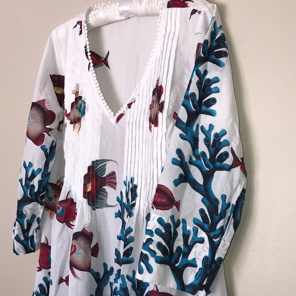 SOLD Soft Surroundings white ocean scene dress S - Picture 3 of 6